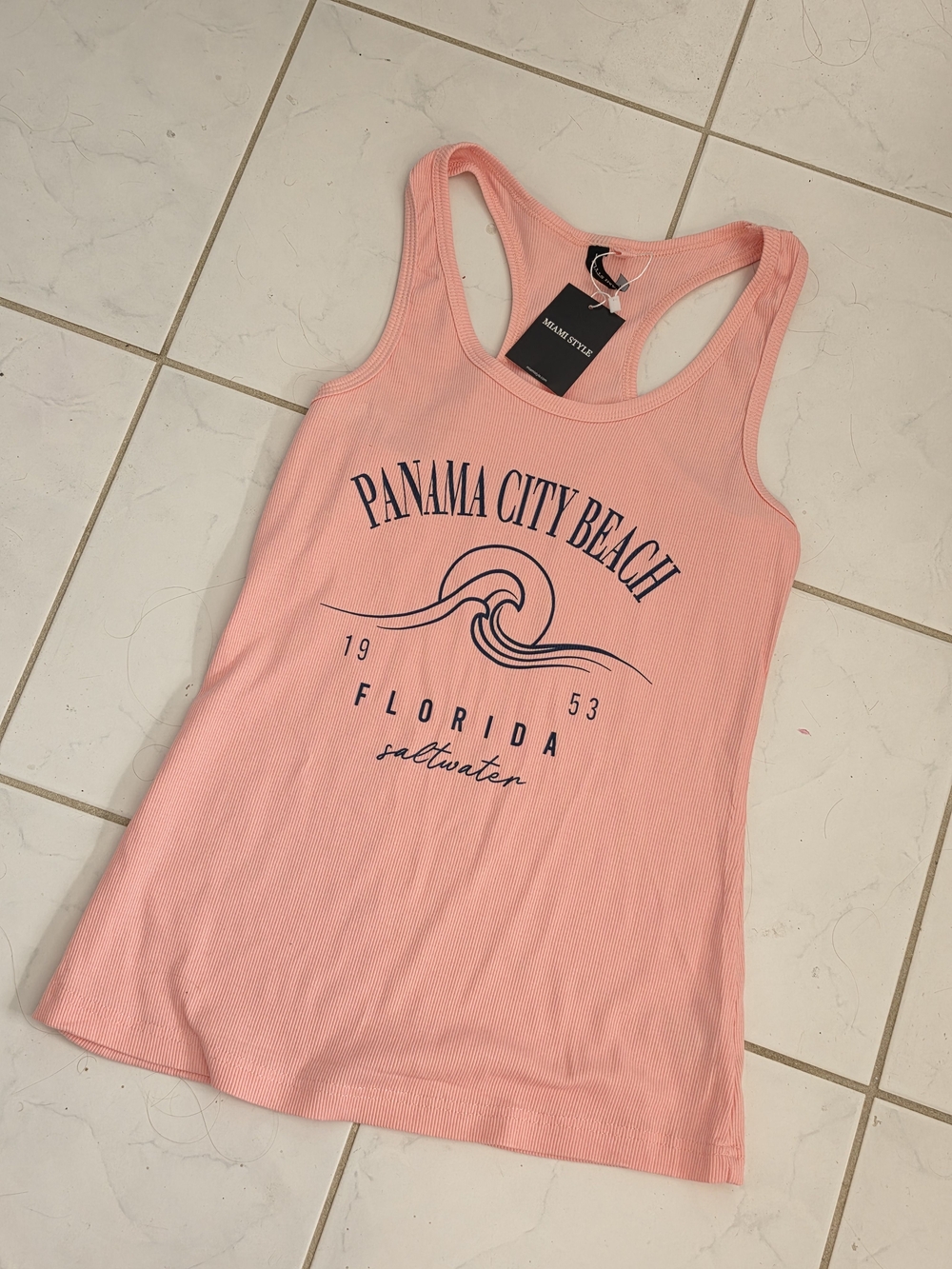 Panama City Beach Pink Tank Top Racerback Beach Florida Vacation NEW Large Miami
